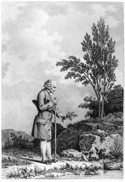 Jean-Jacques Rousseau (1712-78) samler urter i Ermenonville, juni 1778, graveret af Louis Michel Halbou (f.1730) af Nicolas Andre Monsiau