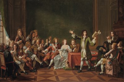 Molière læser Tartuffe hjemme hos Ninon de Lenclos af Nicolas Andre Monsiau