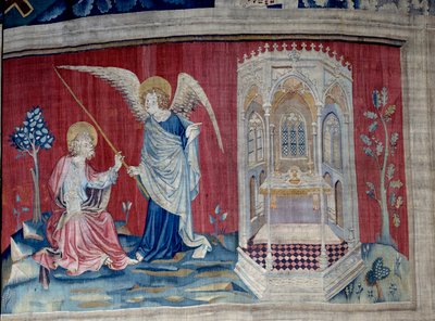Ophængning af åbenbaring (1373 -1383), n. 27: Sankt Johannes og englen. Tapestry af Nicolas Bataille (1330-1405) af Nicolas Bataille