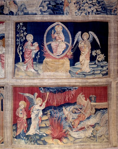 Åbenbaringens gardin (1373 -1383), nr. 15 og 18: Gud og Johannes græder, når de ser katastrofen. Tapestry af Nicolas Bataille (1330-1405) af Nicolas Bataille