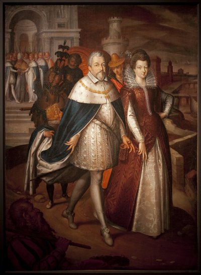 Portræt af Francois I de Medicis (1541-1587), storhertug af Toscana og hans datter Marie de Medicis (1575-1642), fremtidig dronning af Frankrig. Hertugen har halskæden af Det Gyldne Skind. Maleri af Nicolas Bollery (død 1630), olie på lærred af Nicolas Baullery