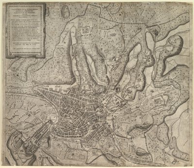 Mirror of Roman Magnificence: Udsigt over Rom fra Vesten, 1557. af Nicolas Beatrizet