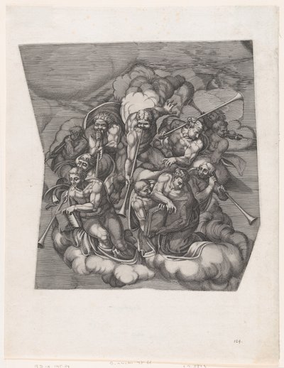 Trompeterende engle fra The Last Judgment, efter Michelangelo, 1530-66., 1530-66. af Nicolas Beatrizet