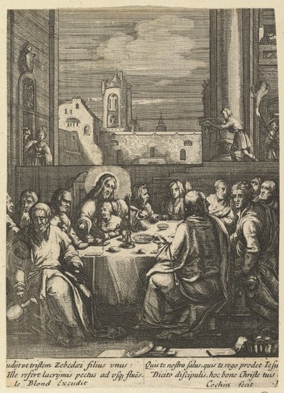 Den sidste nadver, fra The Passion of Christ, midten af det 17. århundrede. af Nicolas Cochin