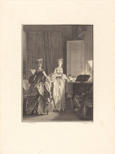 Han påførte denne hånd et kys, som jeg følte på mit hjerte af Nicolas Delaunay after Jean Michel Moreau