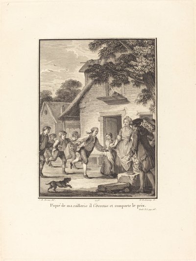 Stundet af min hån stræber han og vinder prisen af Nicolas Delaunay after Jean Michel Moreau