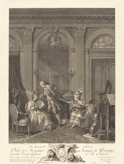 Den søde billet af Nicolas Delaunay after Nicolas Lavreince