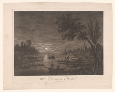Natudsigt over Maas med fiskere III.ème Vue sur la Meuse. (titel på objekt) af Nicolas Dufour