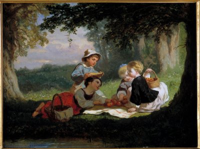 Le gouter champetre Maleri af Nicolas Gabe (1814-1865) 1800-tallets privatsamling af Nicolas Edward Gabe