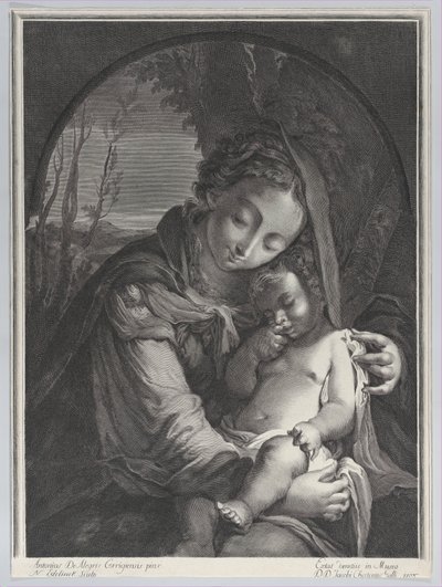 Jomfru med det sovende Kristusbarn, 1708., 1708. af Nicolas Etienne Edelinck