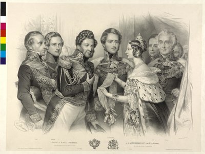 Dronning Victoria af England overrækker kong Louis Philipp af Frankrig strømpebåndsordenen af Nicolas Eustache Maurin