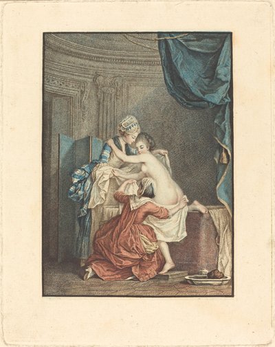 Le bain (Badet) af Nicolas François Regnault after Pierre Antoine Baudouin