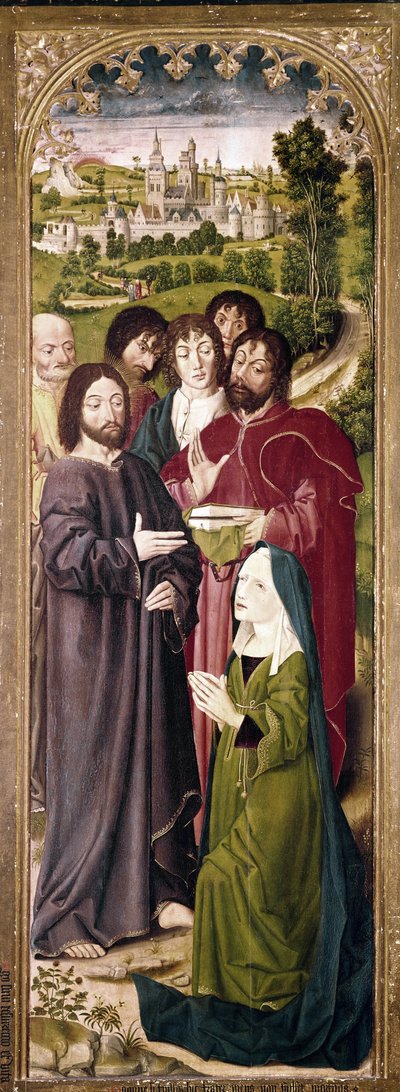 Lazarus opstandelse: Martha før Kristus (detalje af venstre panel) (tempera på panel af Nicolas Froment