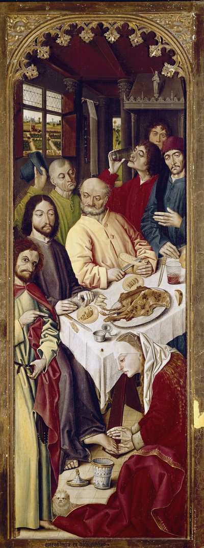 Triptykon: Maria Magdalene vasker Jesu fødder (højre panel) (tempera på panelet af Nicolas Froment