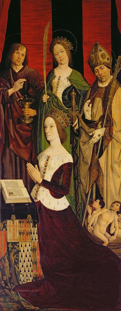 Triptykon af Moses og den brændende busk, højre panel forestillende Jeanne de Laval (d.1498) med St. John, St. Catherine og St. Nicholas, ca. 1476 (se også 26542, 173010 og 232840) af Nicolas Froment