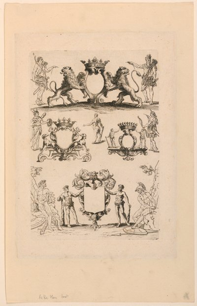 Design til våbenskjold, fra "Livre de Cartouches" af Nicolas Guerard