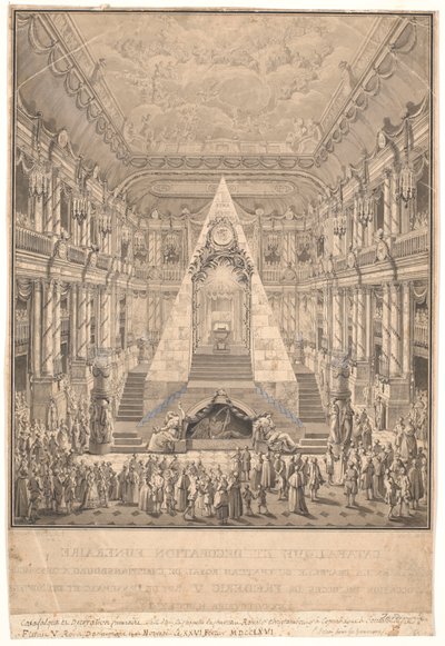 Christiansborg slotskapel med Frederik V.s katafalk af Nicolas Henri Jardin