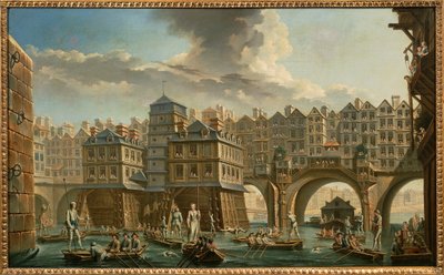 Paris, bådsmandsdyst mellem Pont Notre-Dame og Pont au Change af Nicolas and Jean Baptiste Raguenet