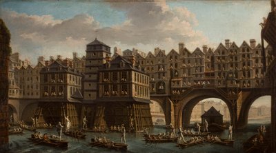 Sailors Jousting, Mellem Pont Notre Dame og Pont-Au-Change, Paris, 1756. af Nicolas Jean Baptiste Raguenet