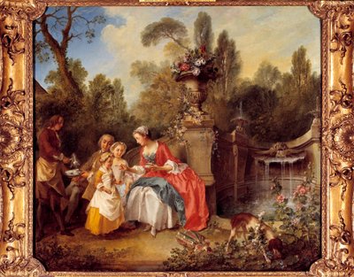 En kvinde i en have med kaffe med børn eller en kop chokolade Maleri af Nicolas Lancret (1690-1743) af Nicolas Lancret
