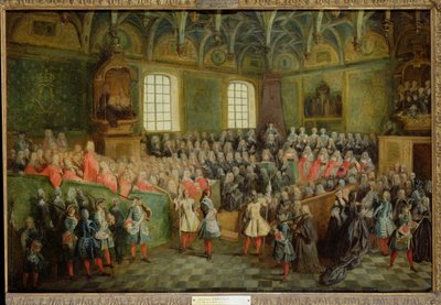 Bed of Justice afholdt i parlamentet ved flertallet af Ludvig XV (1710-74), 22. februar 1723 af Nicolas Lancret