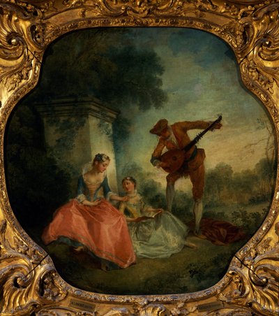 Musiklektion med lut, af Nicolas Lancret (1690-1743), Frankrig af Nicolas Lancret