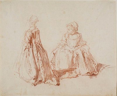 Studie af to små piger, ca. 1725 (rødkridt på elfenbenspapir) af Nicolas Lancret