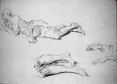 Studie af en mand liggende på jorden (sort kridt på papir) af Nicolas Lancret