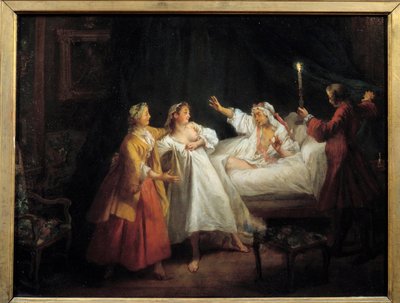 Tales of Jean de La Fontaine: The Gascon Punished Painting on Copper af Nicolas Lancret (1690-1743) Søn. 0,28 x 0,36 m af Nicolas Lancret