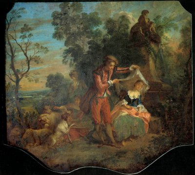 Hyrden indiskret Bucolic Scene, der skildrer en ung hyrde, der løfter sløret, under hvilket en ung hyrde sover. Maleri af Nicolas Lancret (1690-1743). 1700-tallet søn. 0,84 x 0,95 m. Rundvisninger, Museum of Fine Arts af Nicolas Lancret