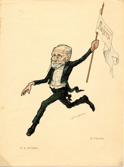 Portræt af Marius Petipa (1818-1910) fransk danser og koreograf - Litografi af Nikolai Gustavovich Legat (1869-1937), uddrag fra Ballet russe en caricatures af Nicolas Legat