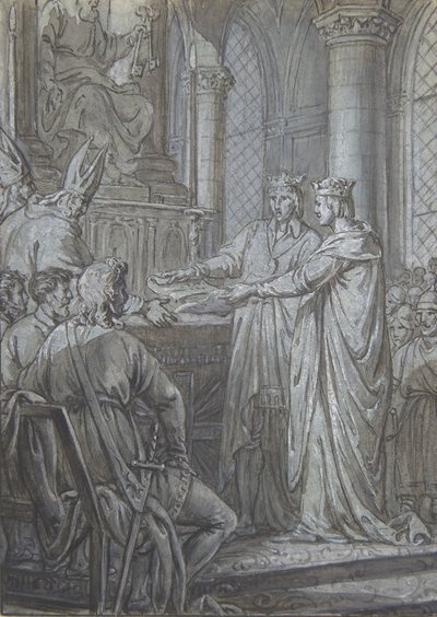 Louis III og Carloman giver kongerigets biskopper forsikringen om deres troskab i 882, ca. 1791. af Nicolas Lejeune