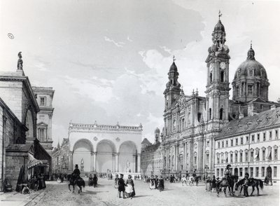 Royal Palace, Hall of Marshals og Theatines Church i München, første halvdel af det nittende århundrede af Nicolas Marie Joseph Chapuy