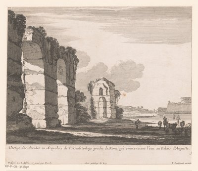 Landskab med ruiner og kohyrder Vestige des Arcades ou Aqueducs de Friscati (...) (titel på objekt) af Nicolas Perelle