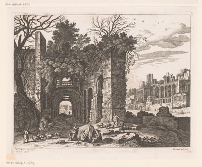 Hvilende familie foran en ruin af Nicolas Perelle