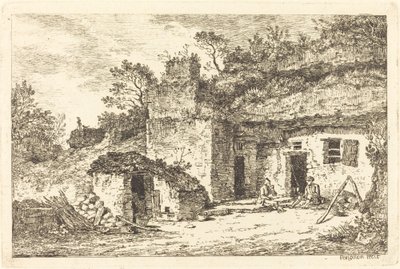 Et sommerhus med to mænd ved døren af Nicolas Perignon