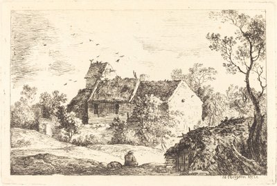 Hus med et dueslag i et bølgende landskab af Nicolas Perignon