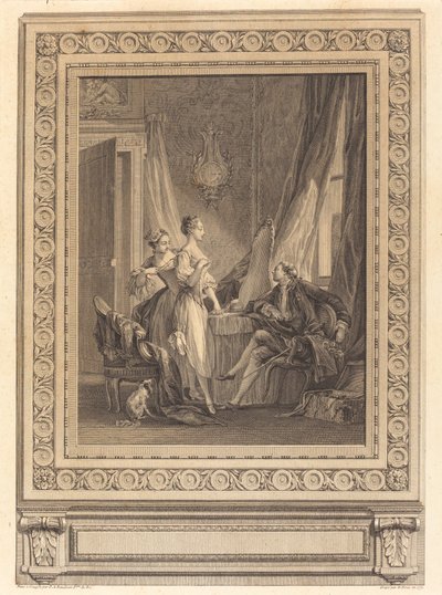 Toilettet af Nicolas Ponce after Pierre Antoine Baudouin with border by Charles Nicolas Cochin II