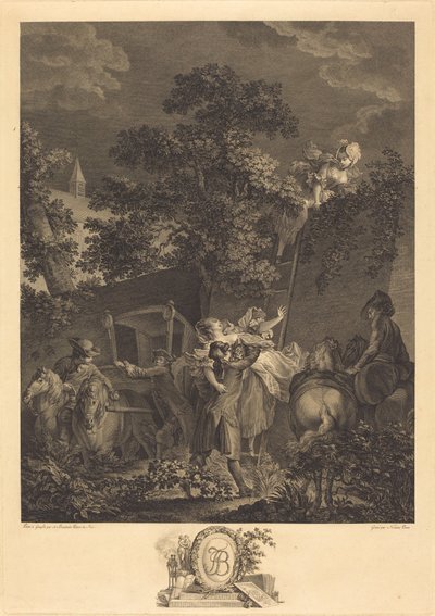 Den natlige bortførelse af Nicolas Ponce after Pierre Antoine Baudouin