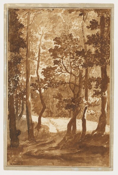 Ein Pfad, der in eine Waldlichtung führt af Nicolas Poussin