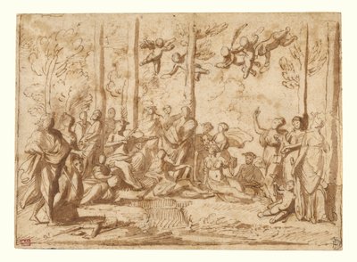 Apollon og muserne på Parnassos-bjerget af Nicolas Poussin