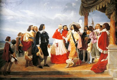 Kardinal Richelieu præsenterer Poussin for Louis XIII i 1640, detaljer fra maleri af 1832 af Jean Alaux (1786-1864), Frankrig af Nicolas Poussin