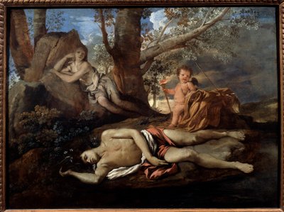 Ekko og Narcissus illustration til legenden, der inspirerede Ovide i "" Les Metamorphoses"" Maleri af Nicolas Poussin (1594-1665) 1600-tallet Sun. 0,74x1 m Paris, af Nicolas Poussin