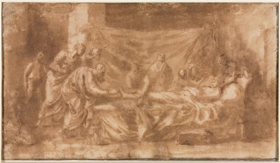 Extreme Unction (recto); Tre hoveder og andre skitser (verso) af Nicolas Poussin