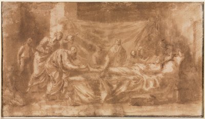 Extreme Unction recto, Three Heads and Other Skits verso, 1643-1644. af Nicolas Poussin