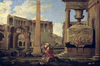 Eremit blandt ruinerne af Nicolas Poussin
