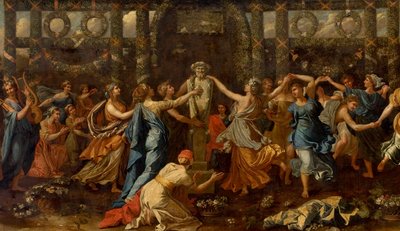 Hymenaios forklædt som en kvinde under et offer til Priapus, ca. 1635 (olie på lærred) (detaljer) af Nicolas Poussin