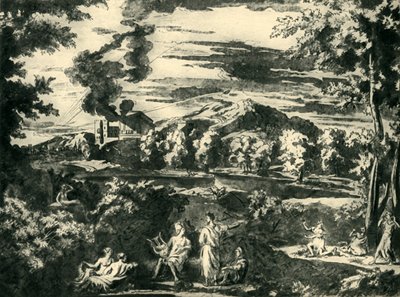 Landskab med Orpheus og Eurydice, midten af det 17. århundrede, 1943. af Nicolas Poussin