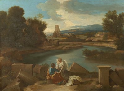Landskab fra den romerske Campagna med Matthæus og englen af Nicolas Poussin