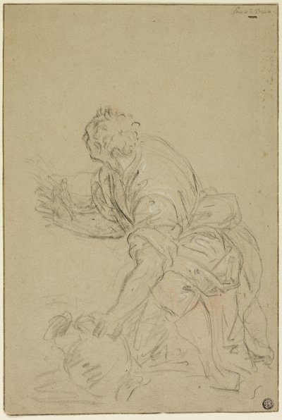 Knælende mand med kande (recto); stående mand (verso) af Nicolas Poussin